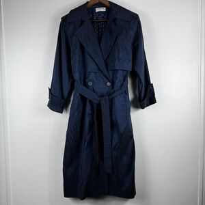 Forecaster of Boston Trench Coat Women 8 Petite‎ Blue Metallic Belt Overcoat USA